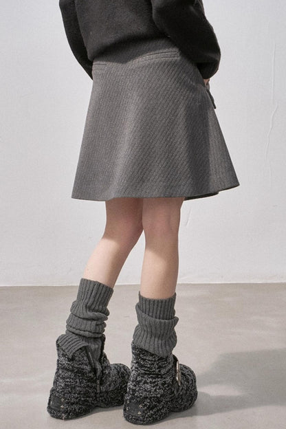 Split Wool Plaid A-Line Skirt