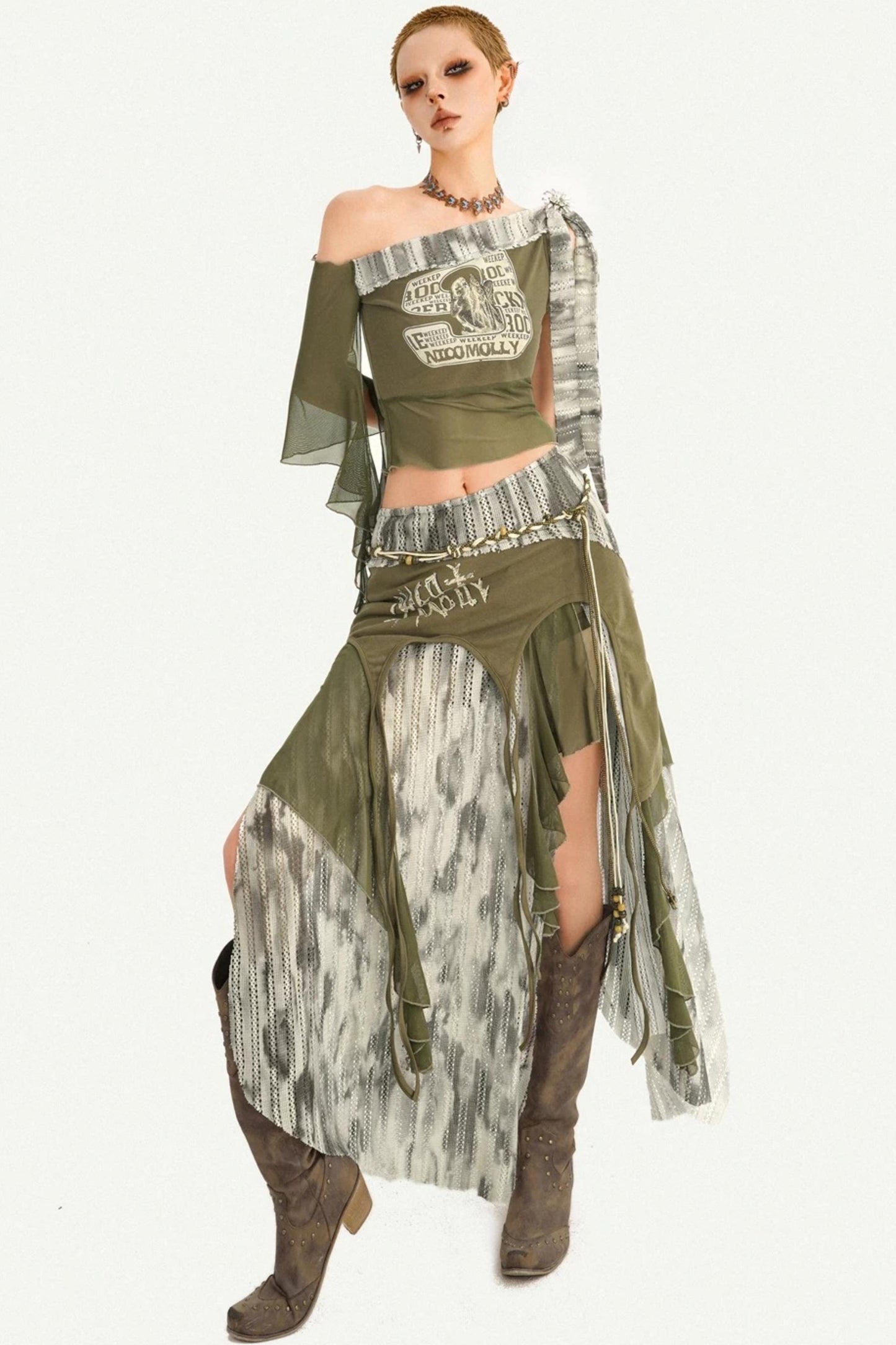 Vintage Print Off-Shoulder Set-Up