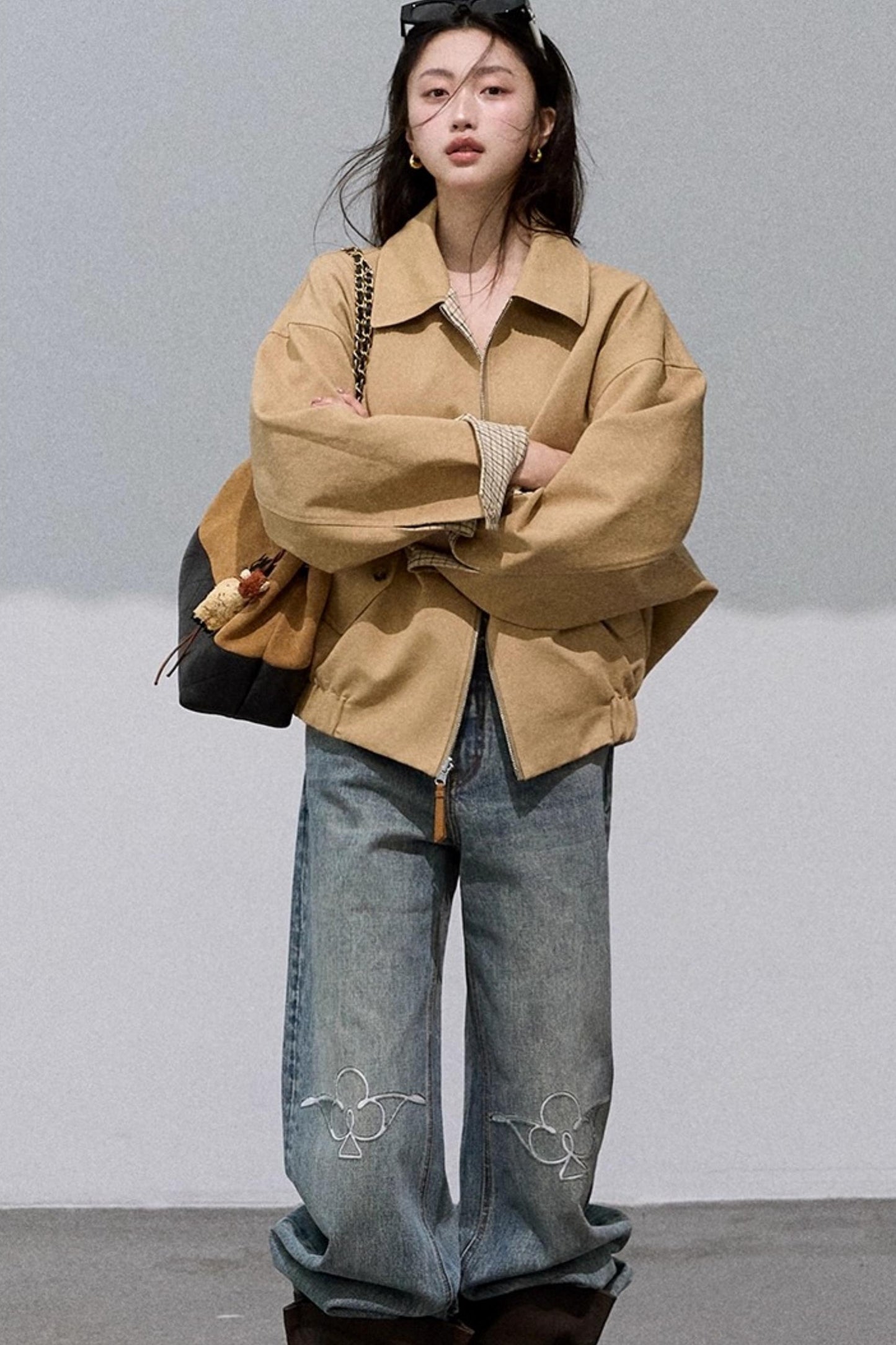 Laser-Cut Flower Vintage Wide-Leg Jeans