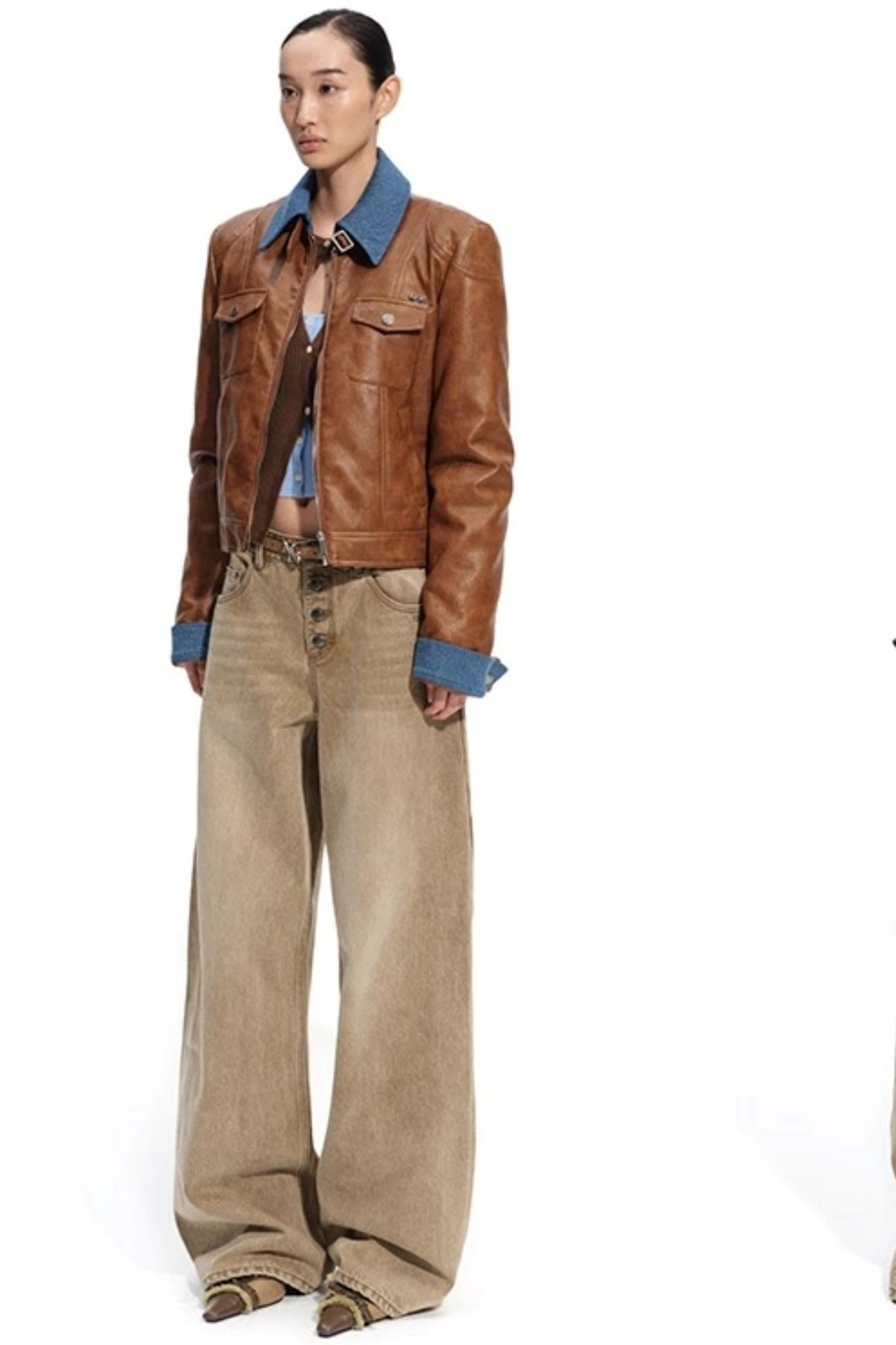 Heavy Washed Twill Denim Loose Jeans