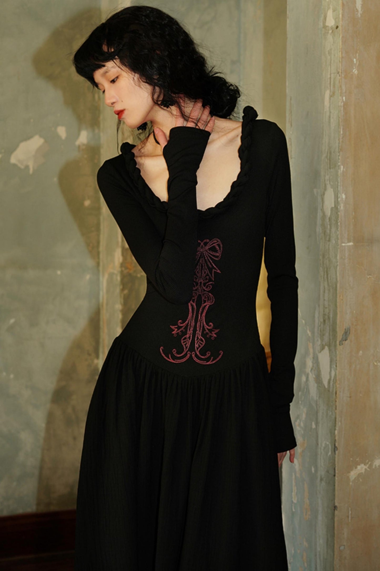 Chinese Embroidery Long Sleeve Dress