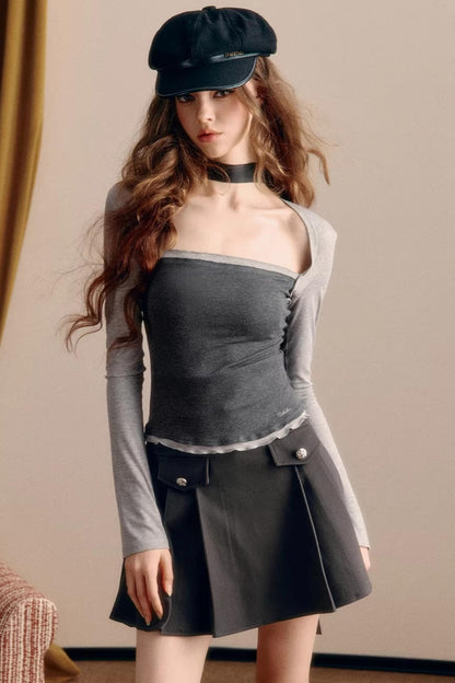 Color-Block Square Neck Blouse