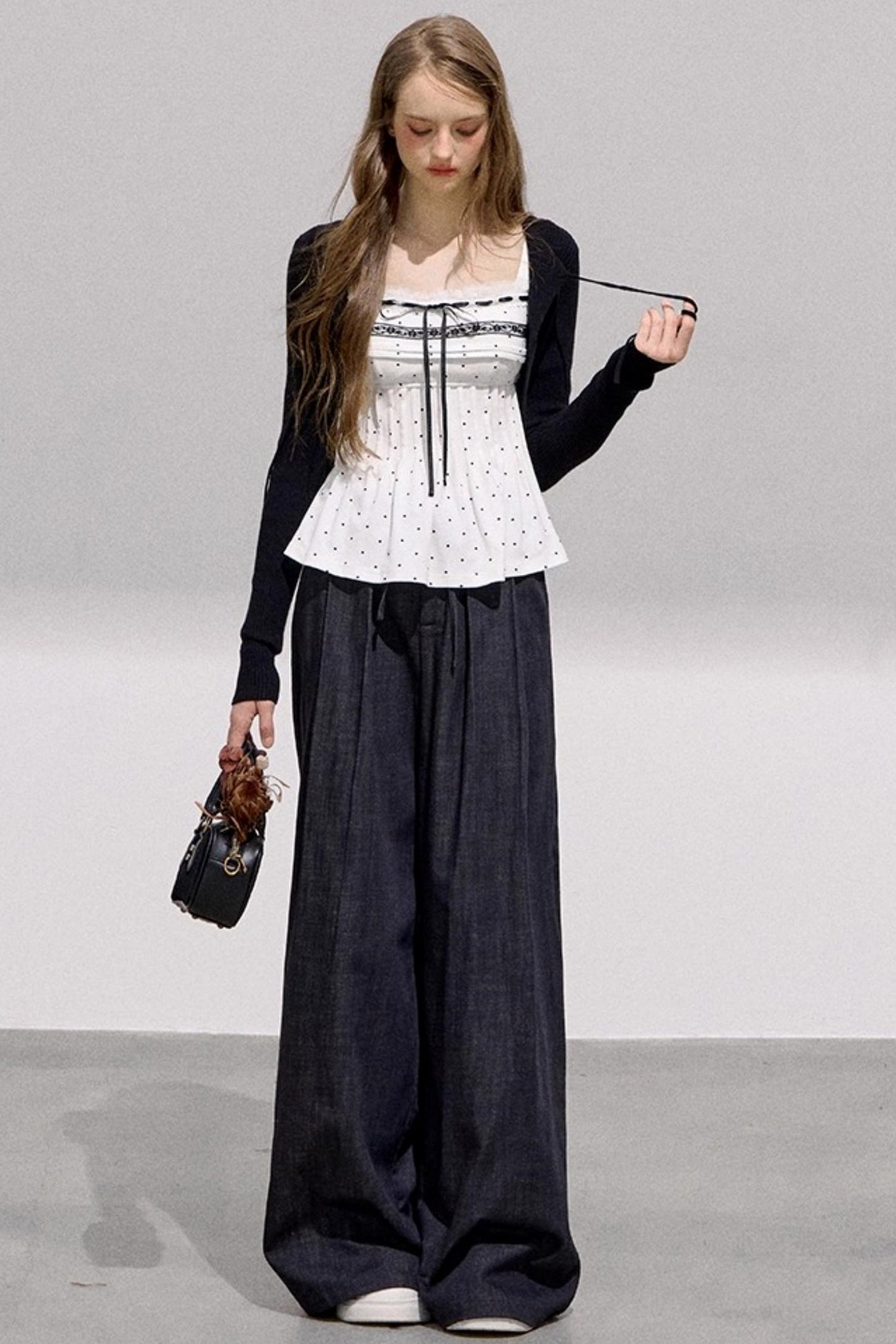 Cool Black Denim Wide-Leg Pants