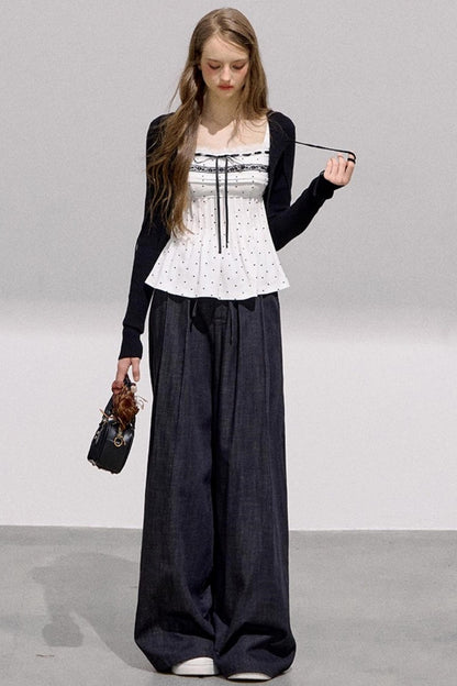 Cool Black Denim Wide-Leg Pants
