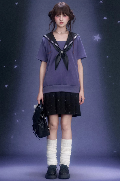 Deep Purple Sailor Collar Dress