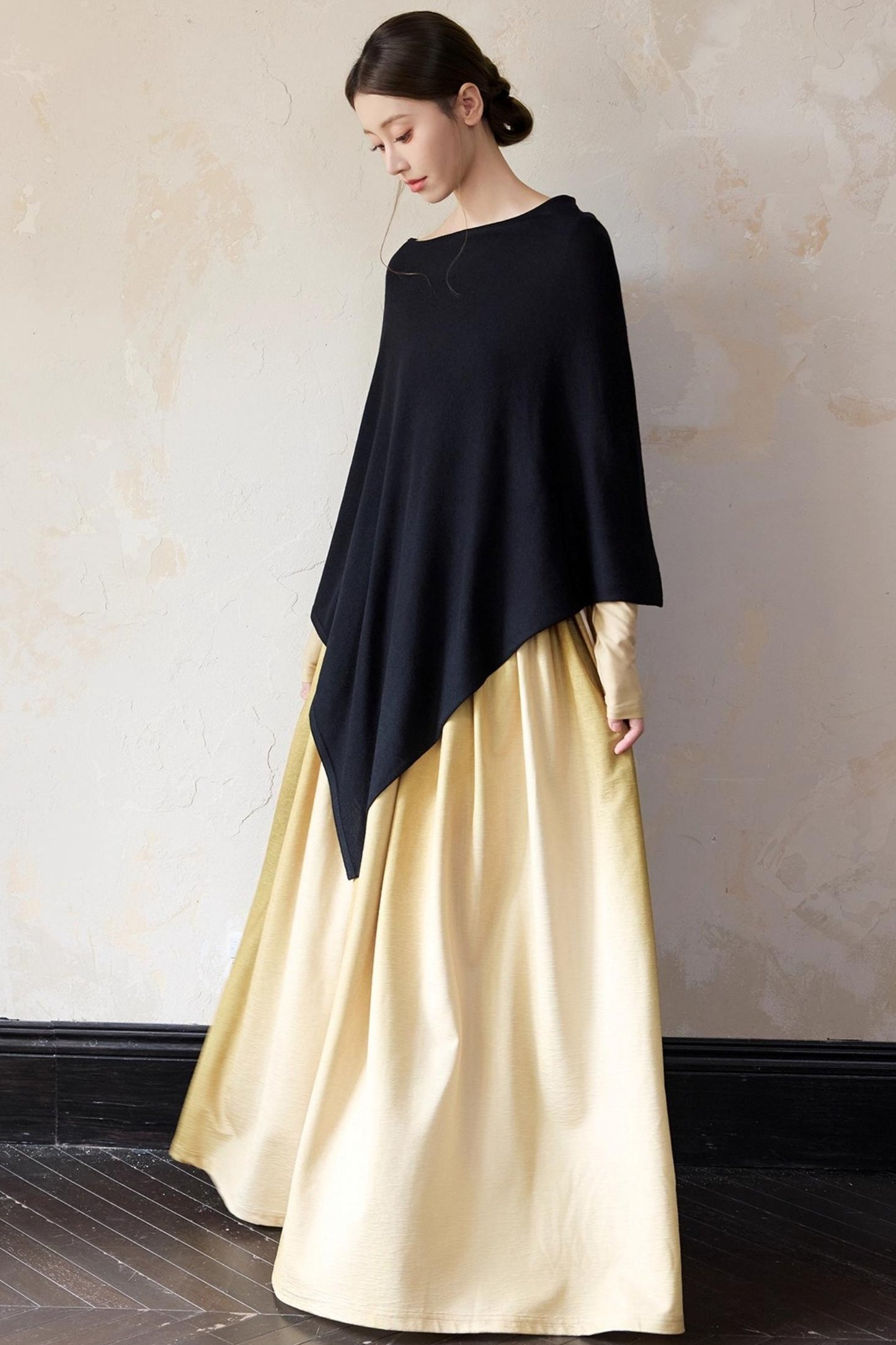 Autumn Black Wool Cloak Cape