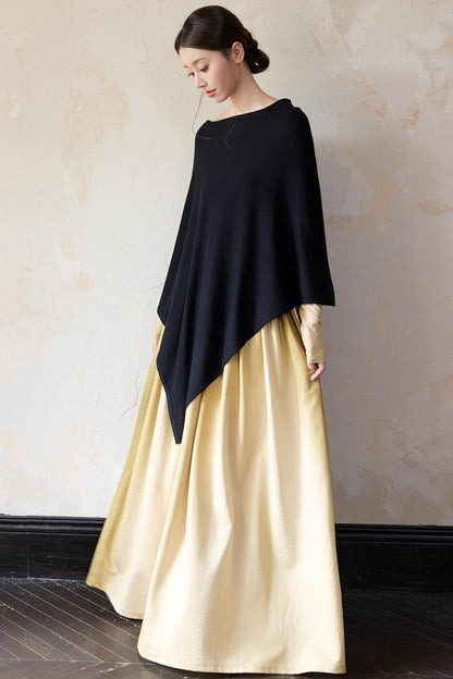 Autumn Black Wool Cloak Cape