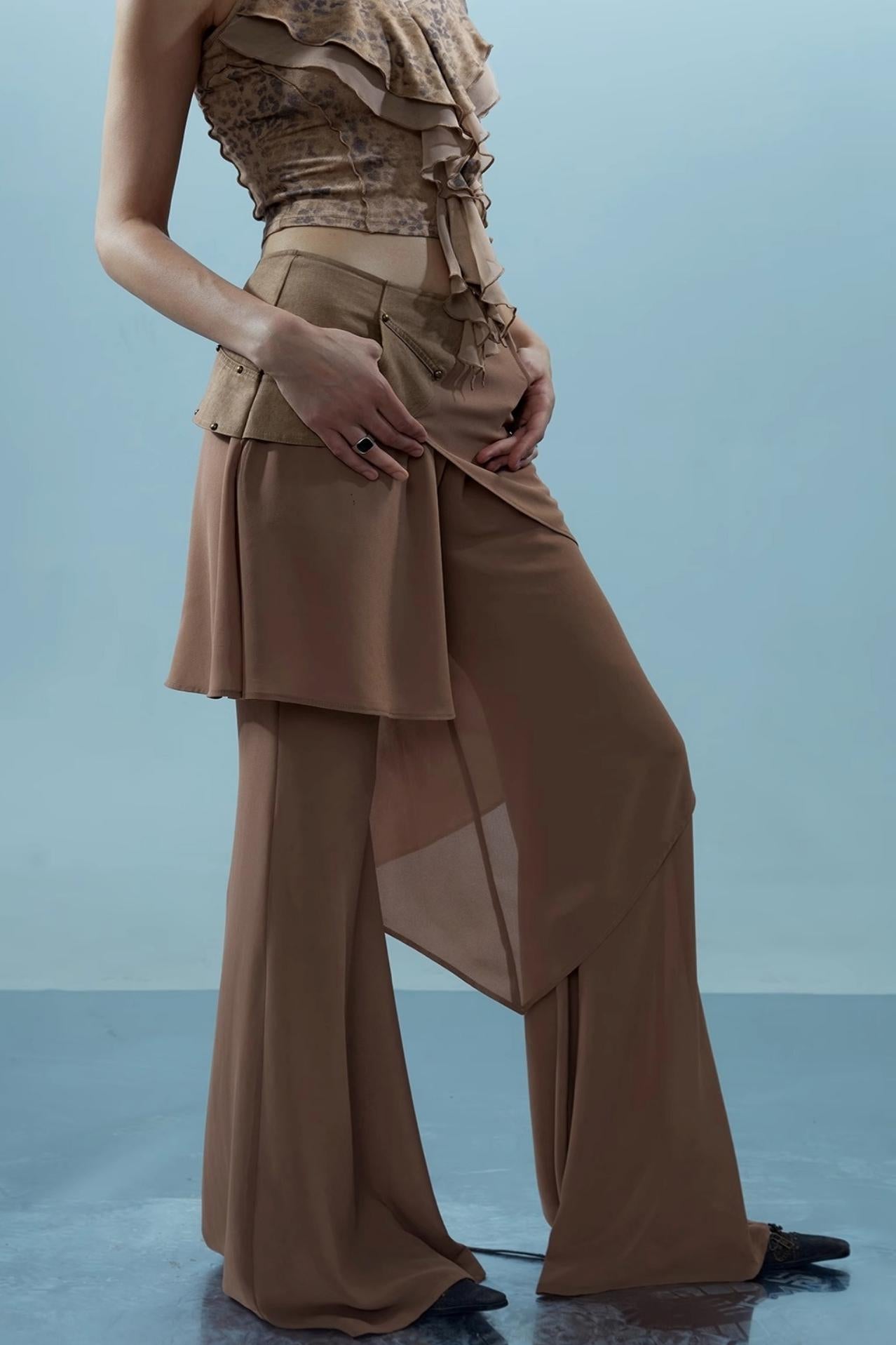 Layered Chiffon Windbreaker Pants