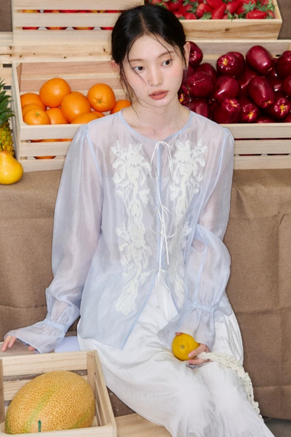 Embroidered Tencel Linen Blouse