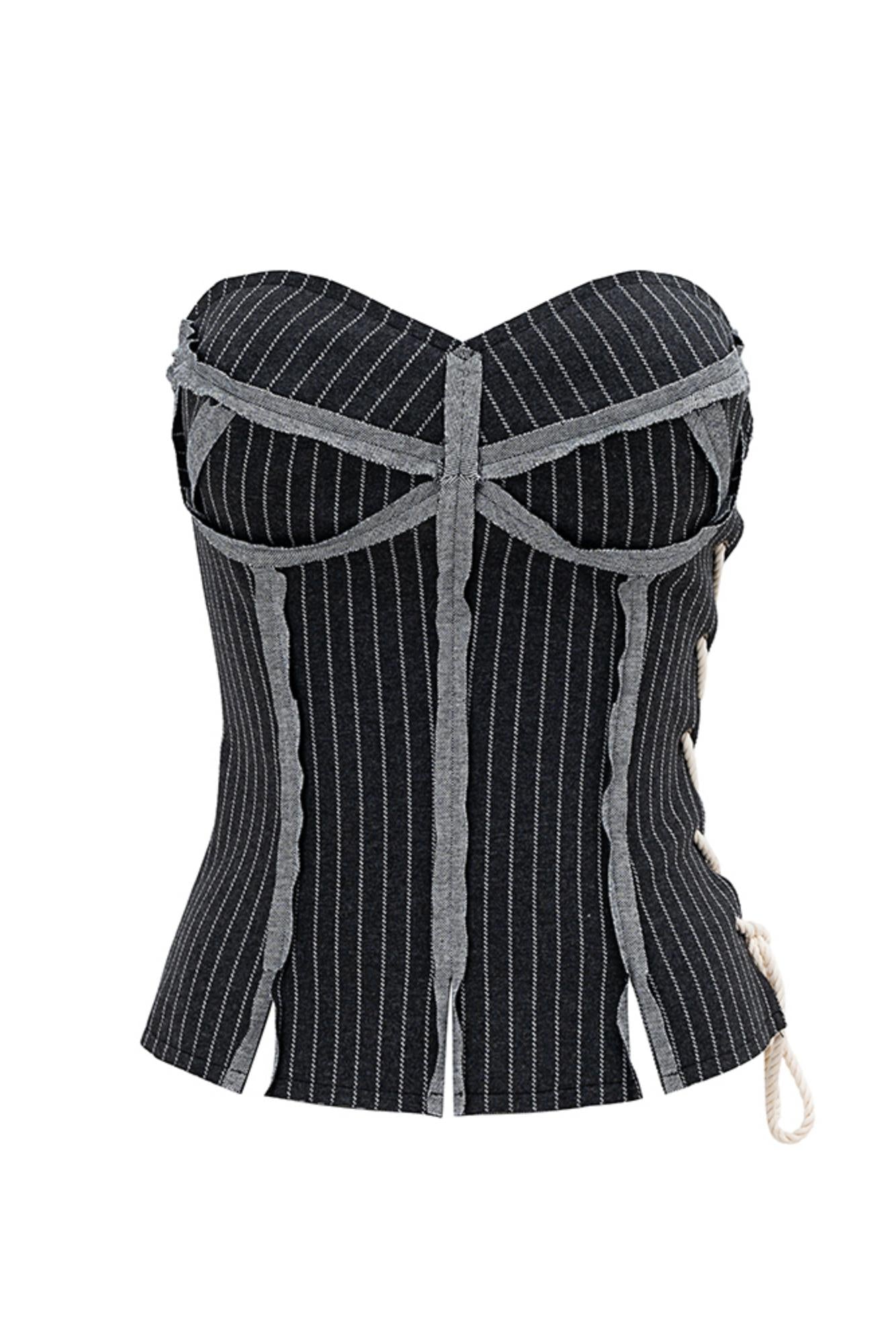 Illusion Stripe Drawstring Bustier Top