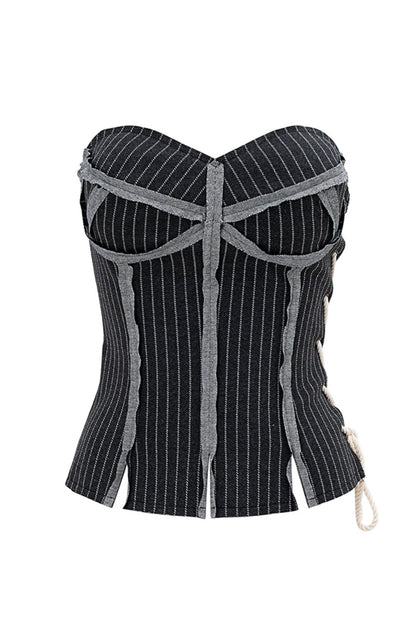 Illusion Stripe Drawstring Bustier Top