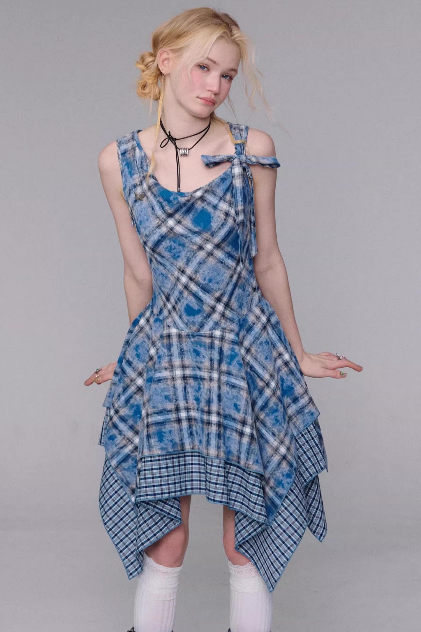 Sea Mist Plaid Strap Dress