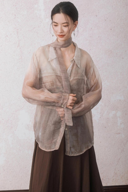 Autumn Apricot Imitation Denim Shirt