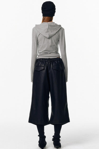 Drawstring Hooded Stretchy Top