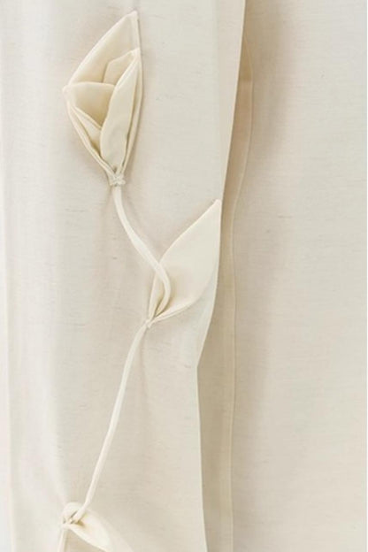 Three-Dimensional Calla Lily Linen Blend Wide-Leg Pants