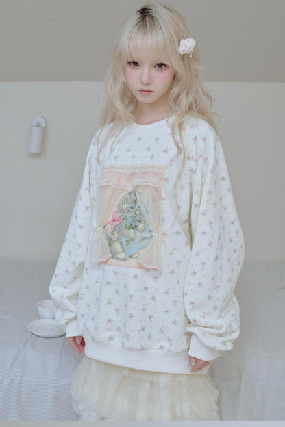 Vintage Kitten Print Top