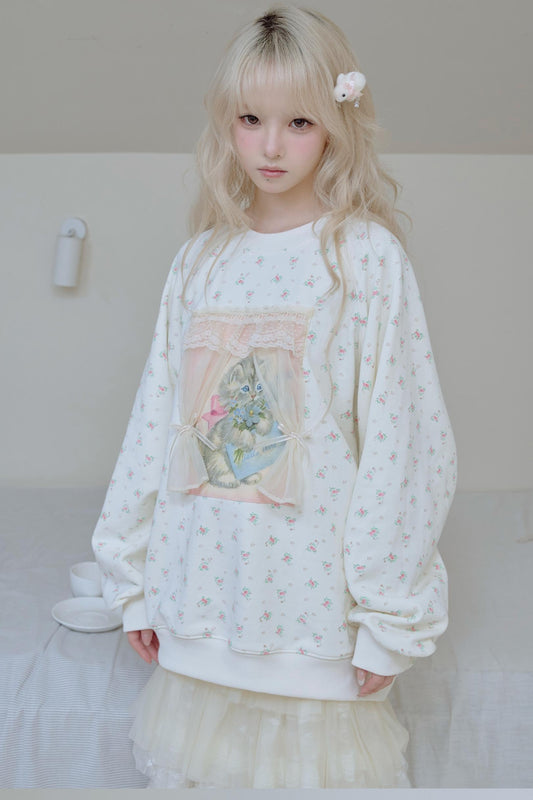 Vintage Kitten Print Top