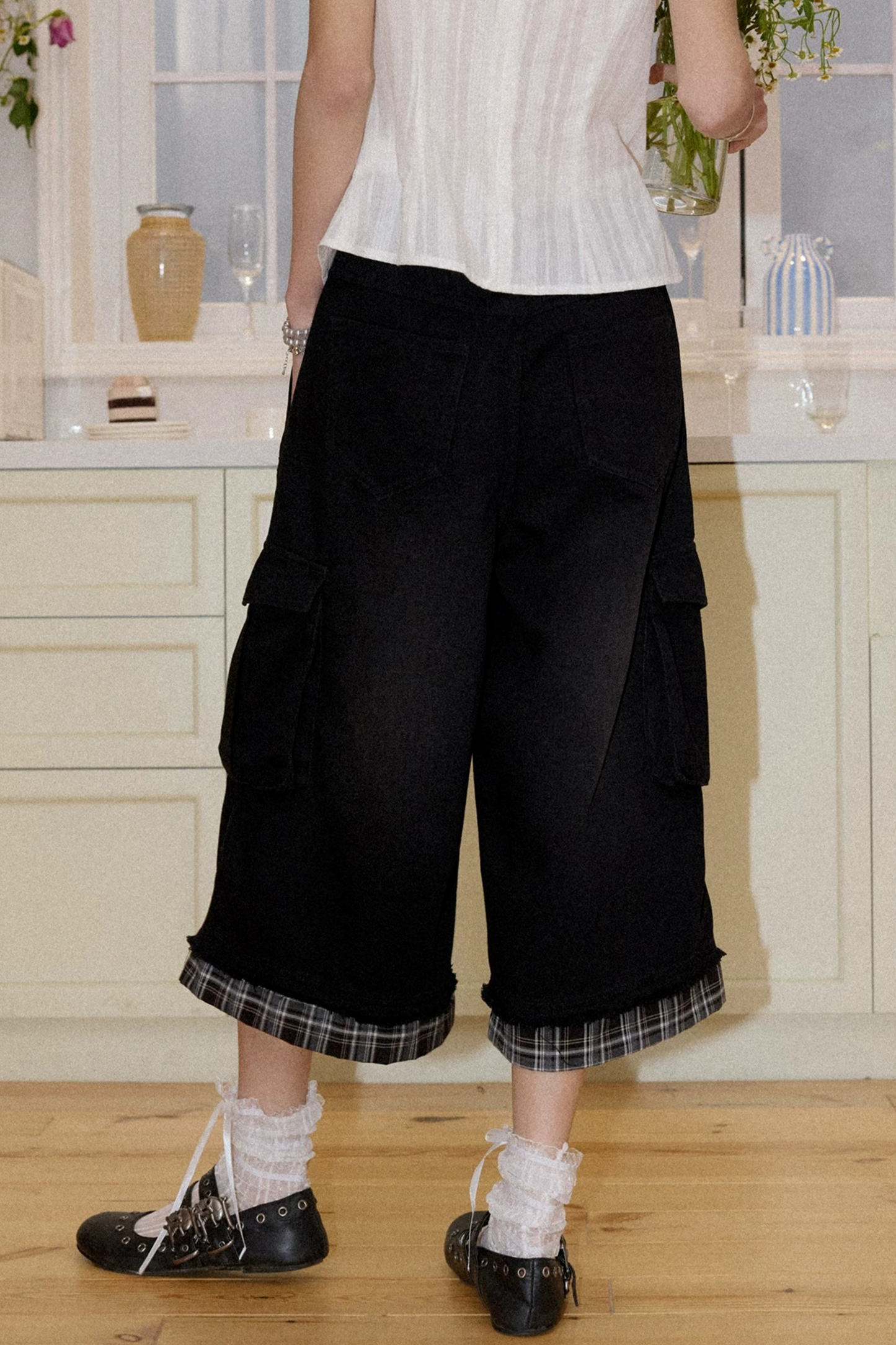 Patchwork Plaid Rhinestone Jeans