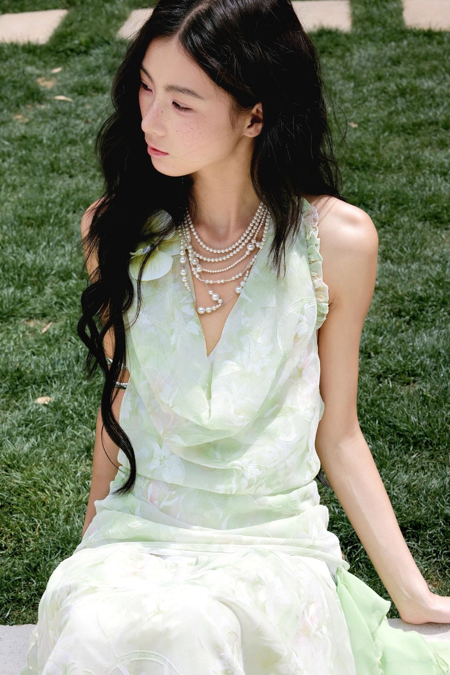Original Green Chiffon Halterneck Dress
