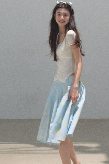 Poplin Pleated Midi Skirt