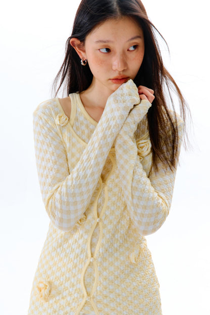 Three-Dimensional Flower Bubble Texture Knitted Vest Set