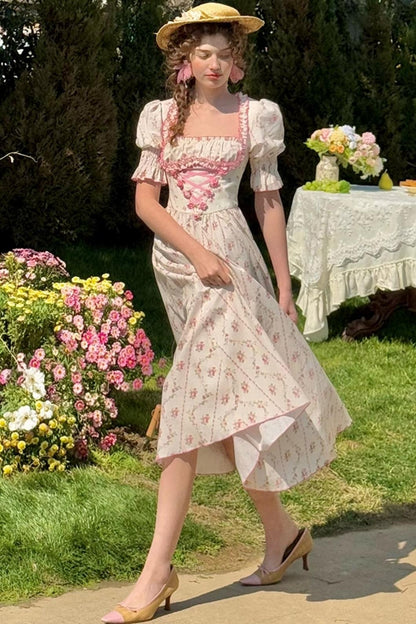 Fishbone Square Neck Dress