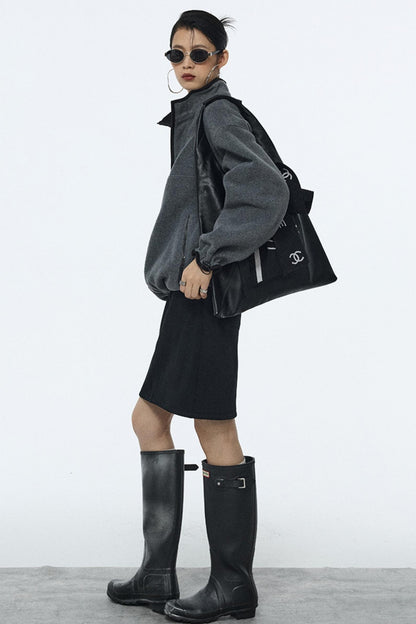 Black Elastic Waist Winter Skirt