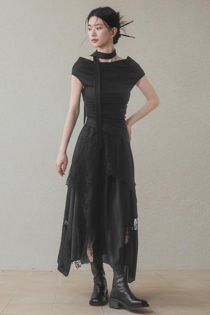 Dark Lace Midi Skirt