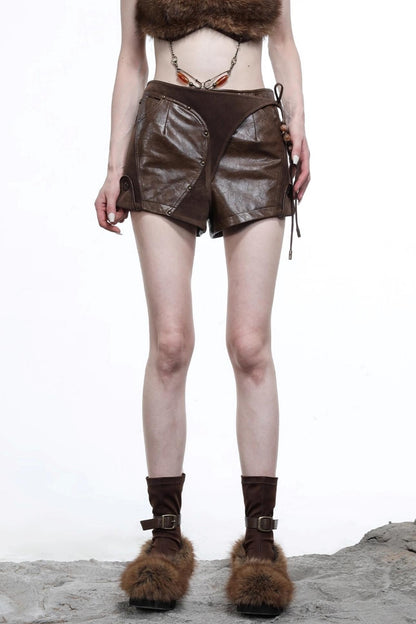 Patchwork Versatile Leather Shorts