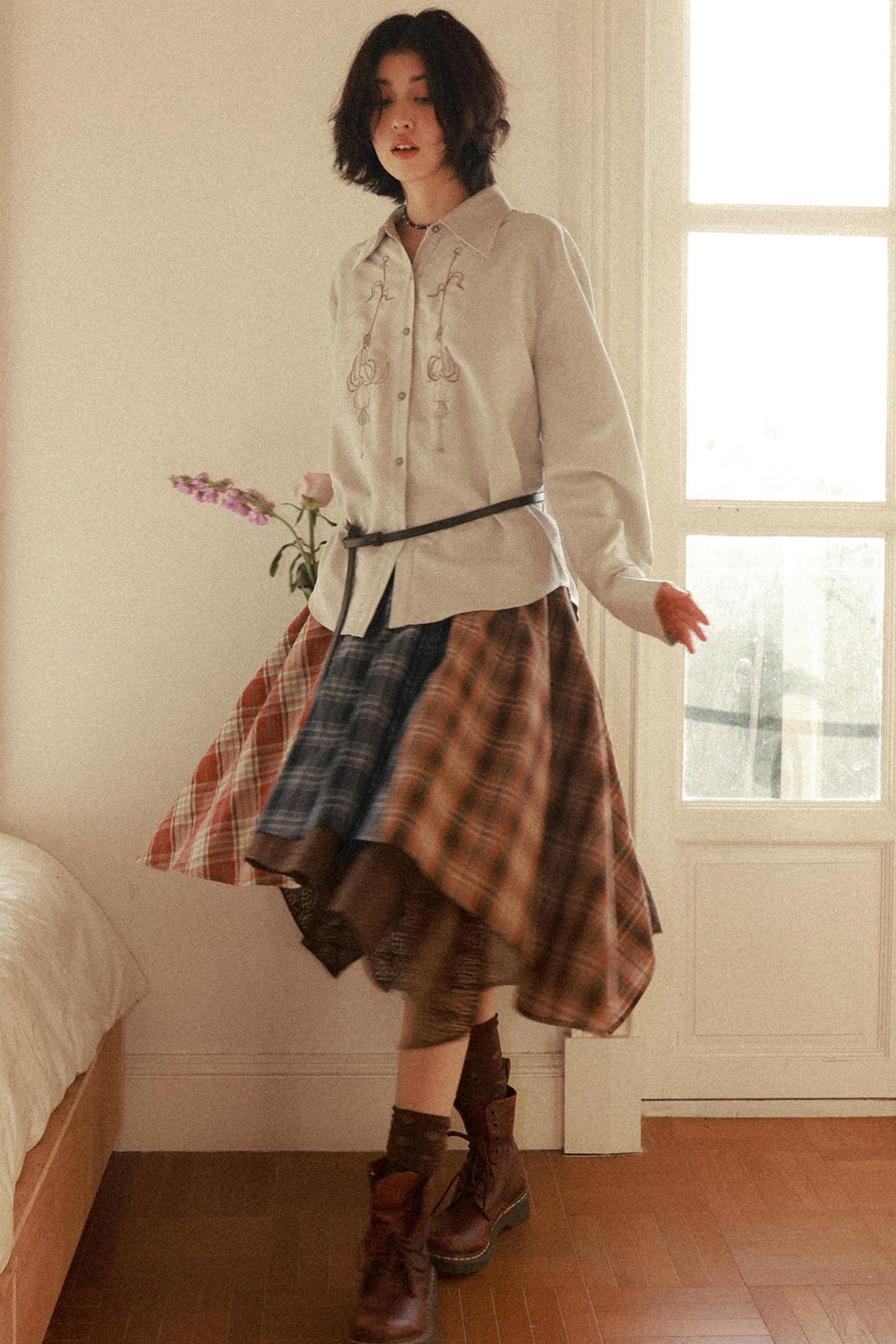 Elastic Plaid Patchwork Skirt