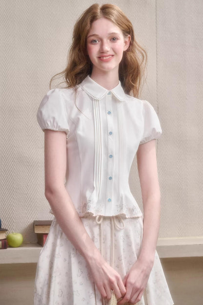 Handmade Embroidered Doll Collar Shirt