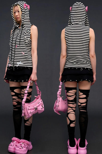 Rhinestone Bowknot Striped Vest