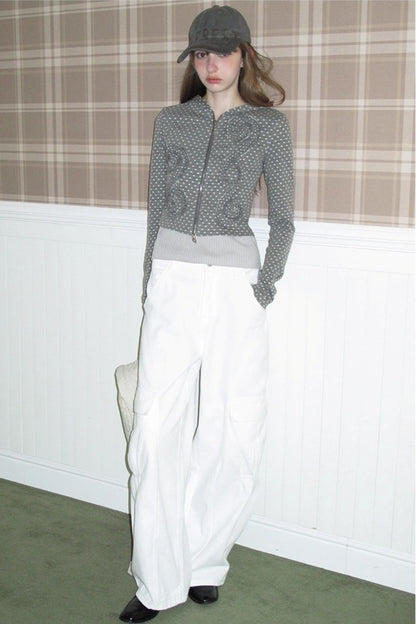 Reverbial Polka Dot Stripe Knitted Hoodie Top