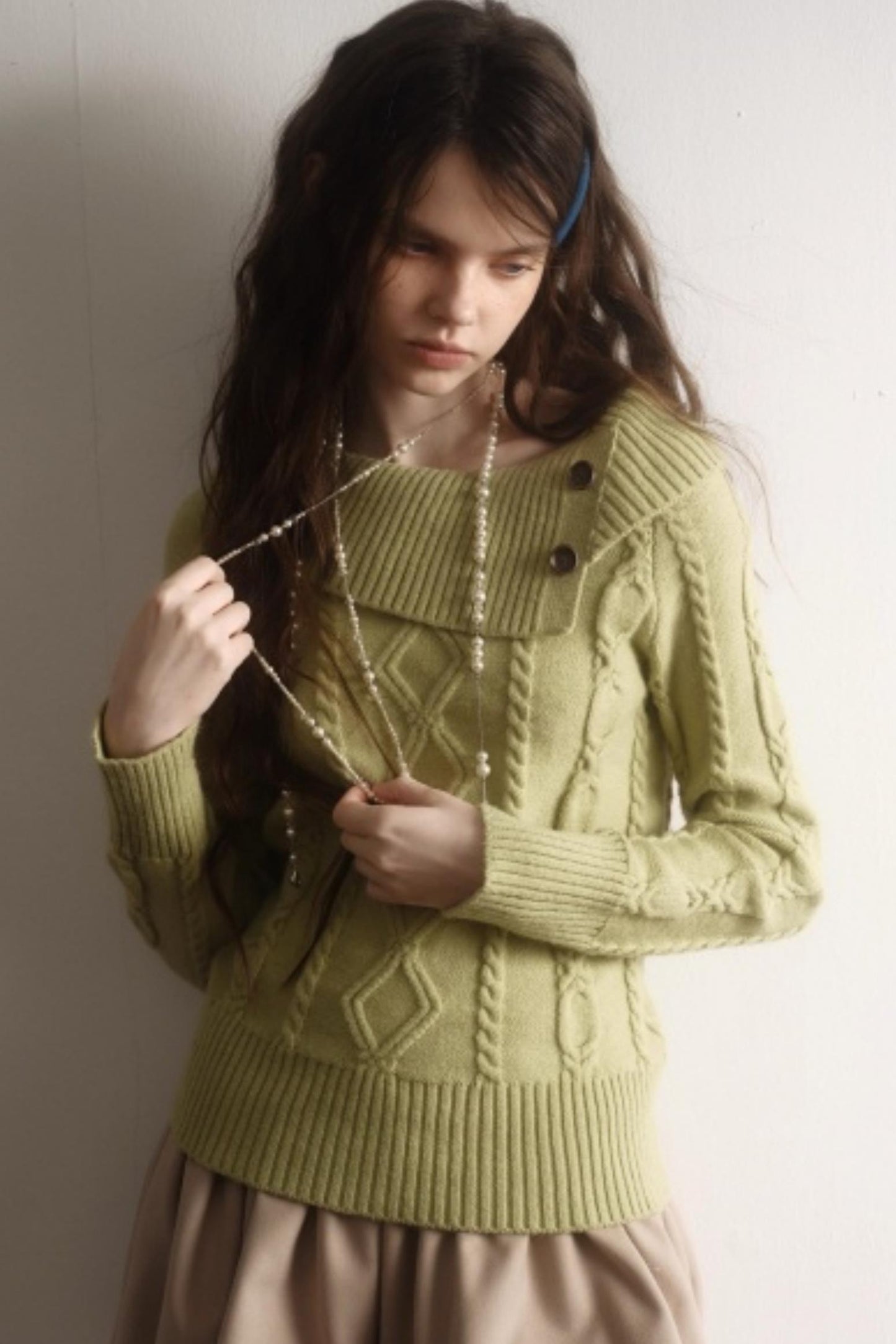 Artist Original Wool Off-Shoulder Sweater