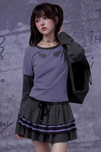Gray-Purple Layered Cake Skirt