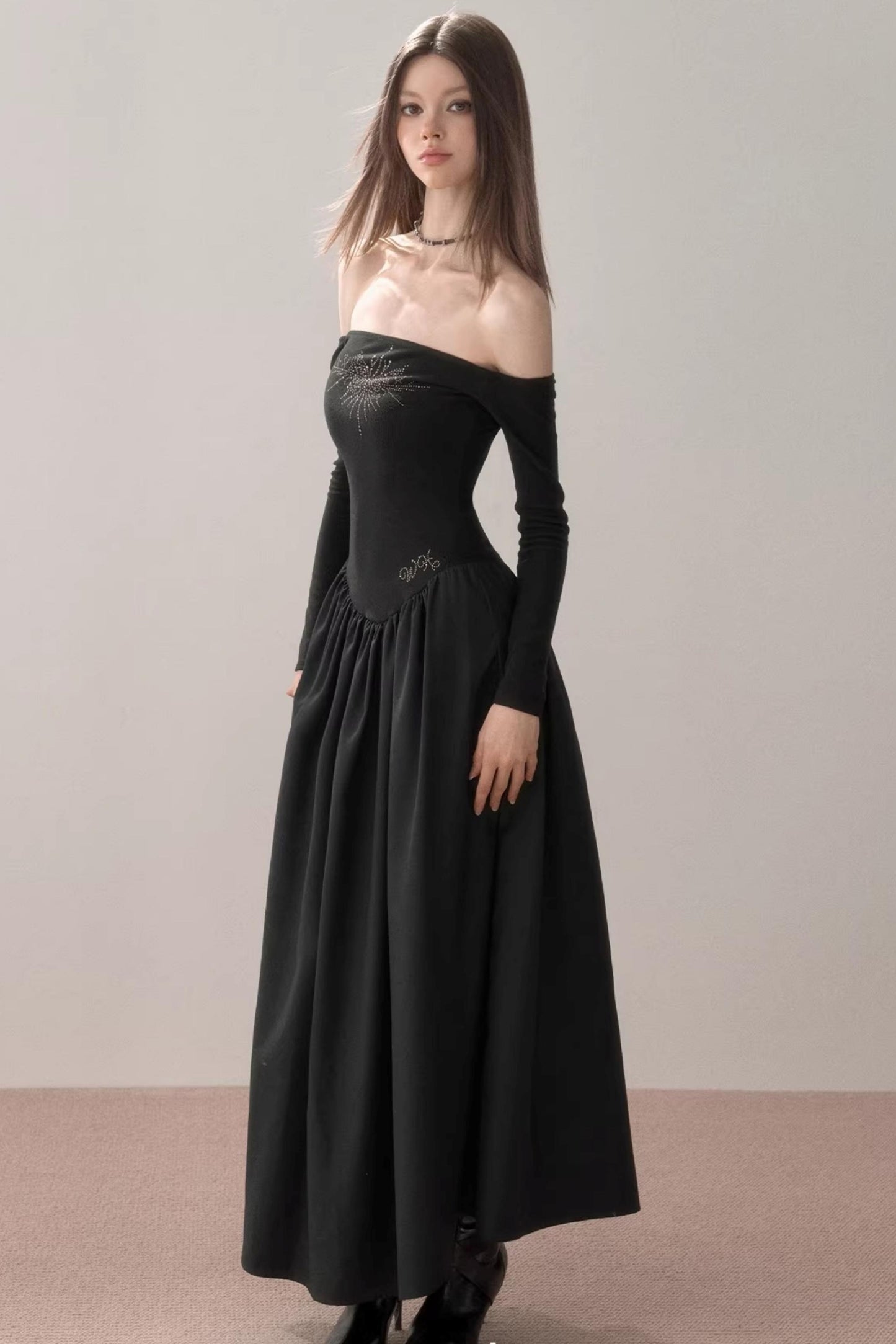 One-Shoulder Rhinestone Dress