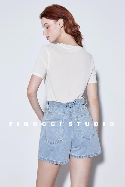 Mooncut Embroidered Denim Shorts