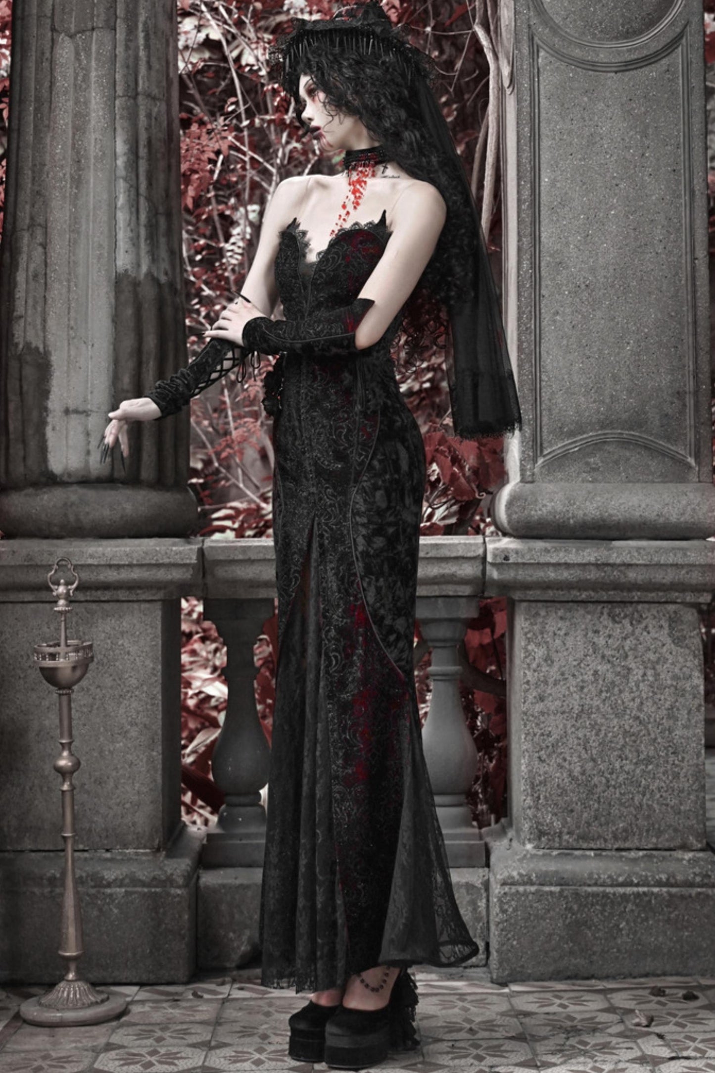 Gothic Love Glitter Fishtail Dress Set-Up