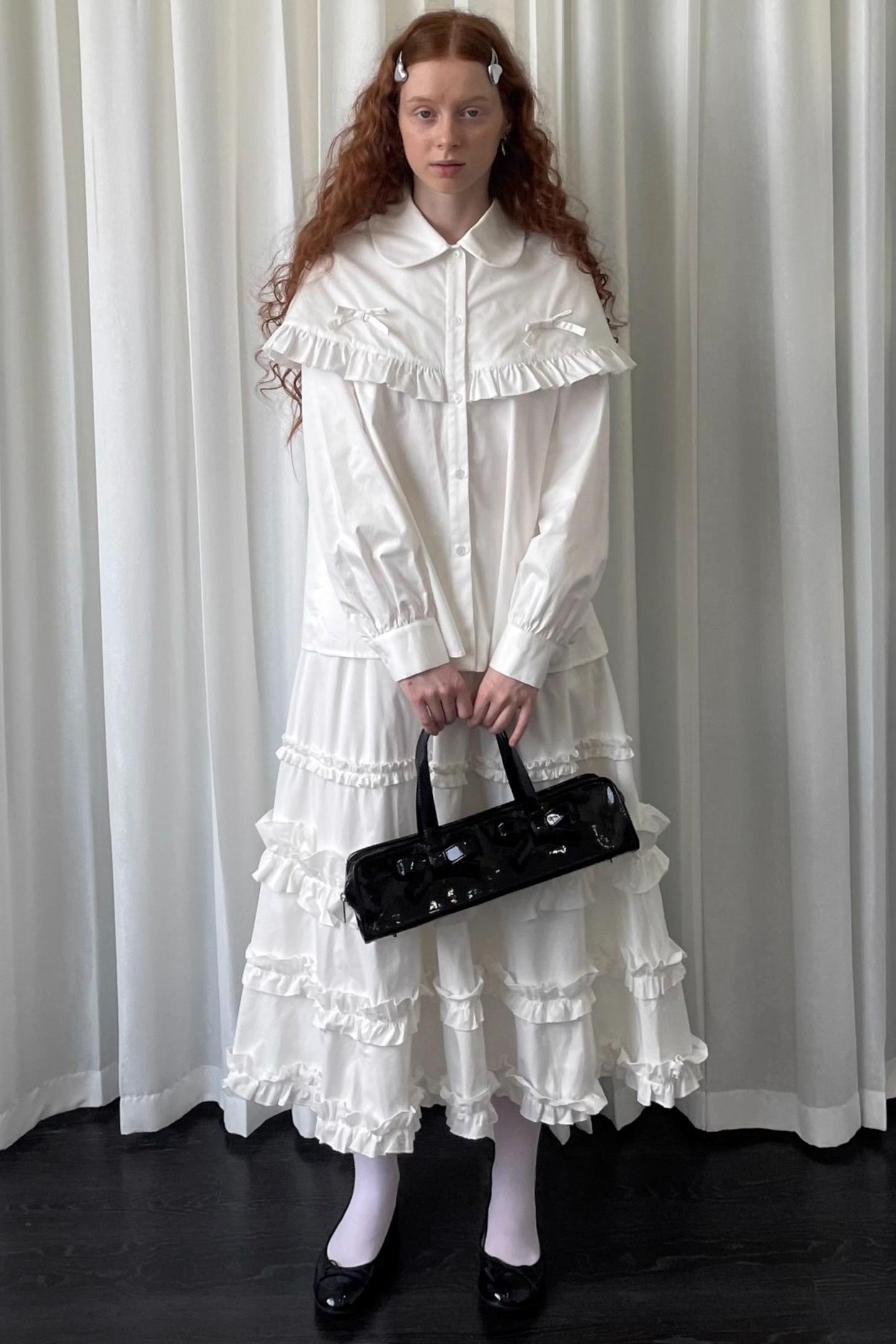 Navy Lace Doll Collar Shirt