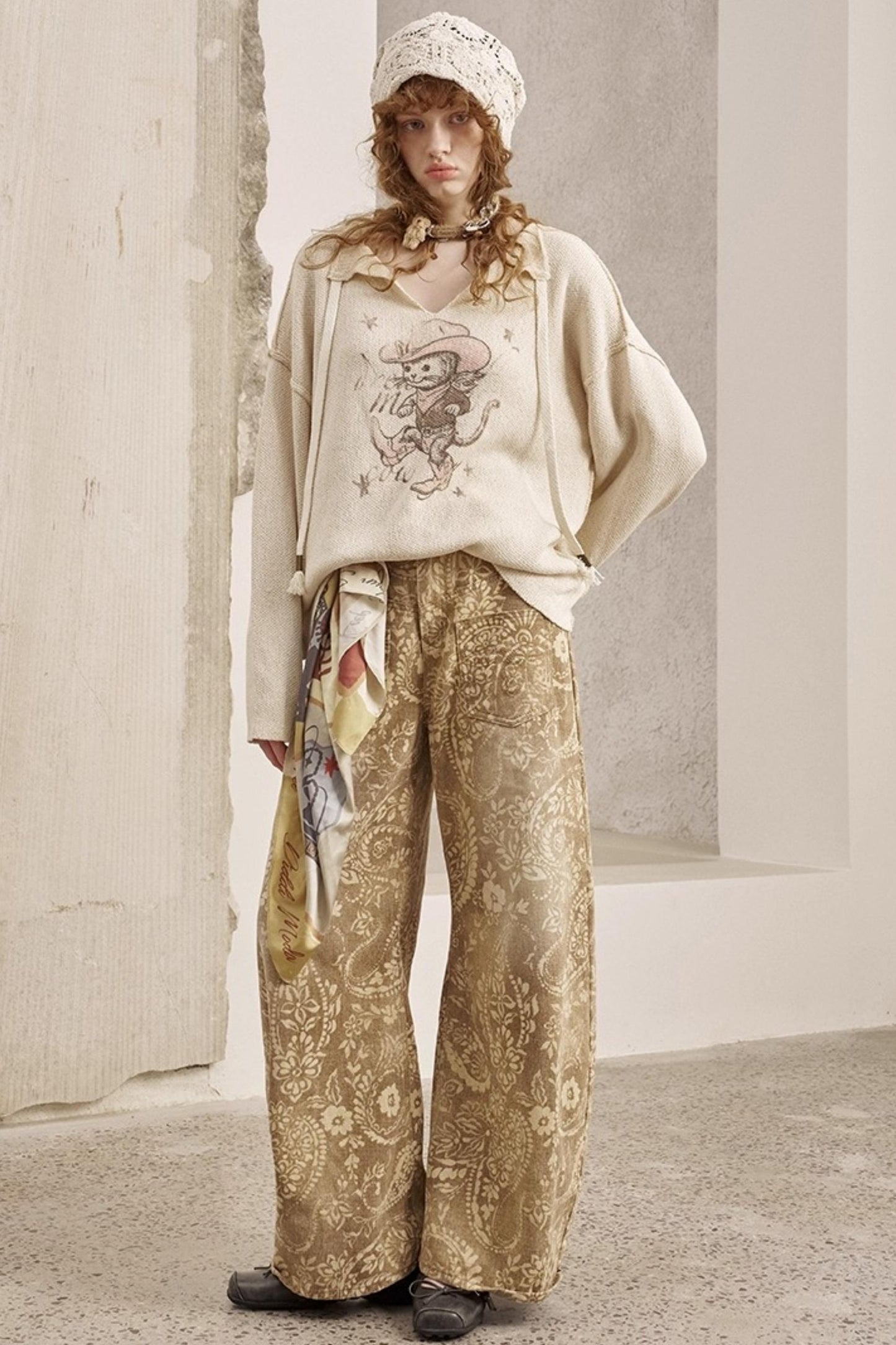 Cashew Flower Washed Straight Jeans