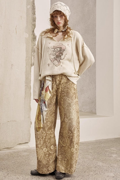 Cashew Flower Washed Straight Jeans