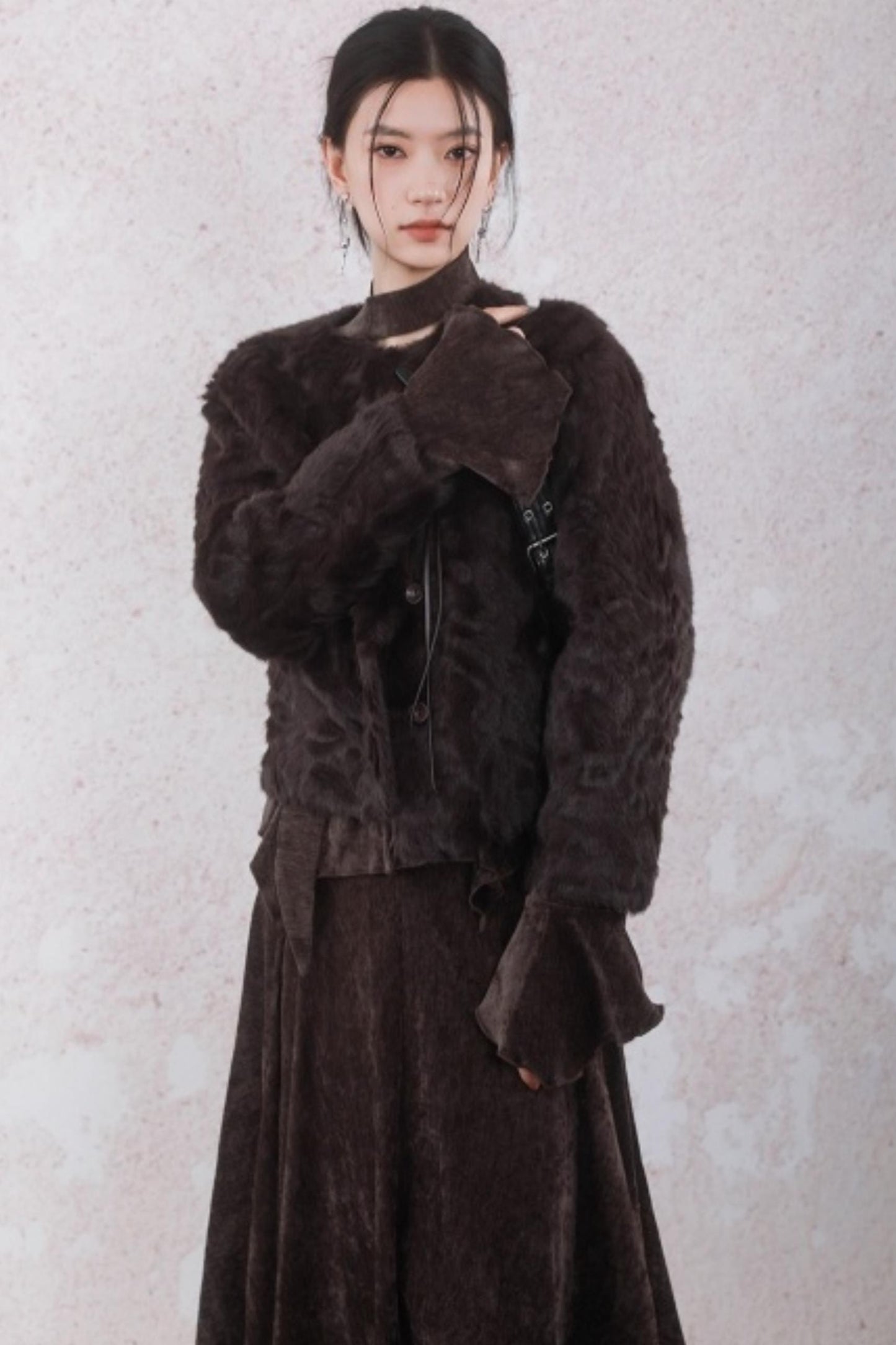 Curved Berry Brown Plush Jacket