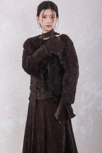 Curved Berry Brown Plush Jacket