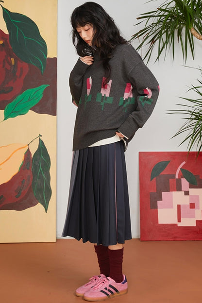 Jacquard Tulip Wool Knit Pullover