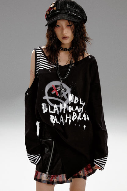 Punk Striped Dropped Shoulders T-Shirt