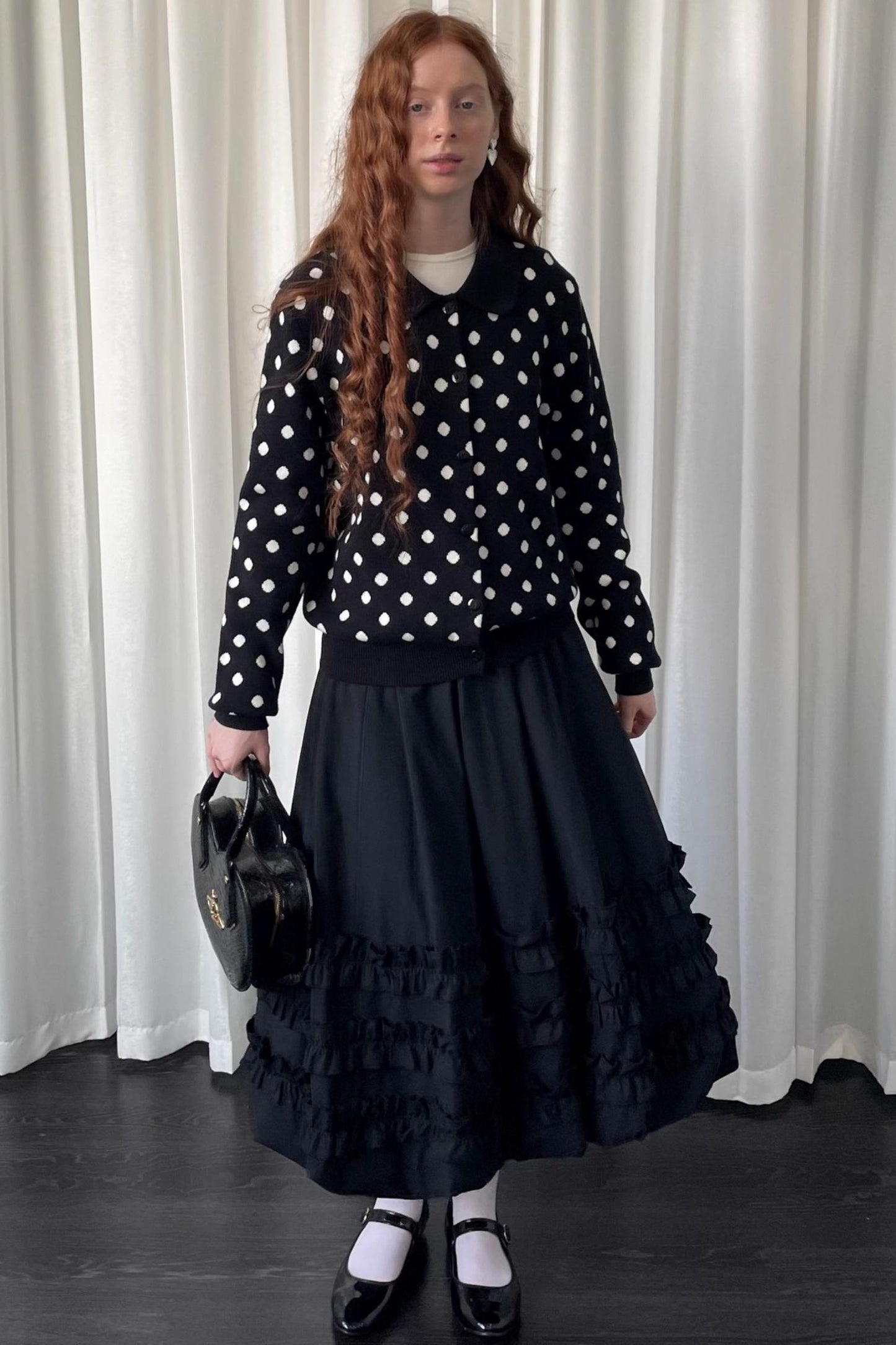 Polka Dot Doll Collar Knitted Cardigan