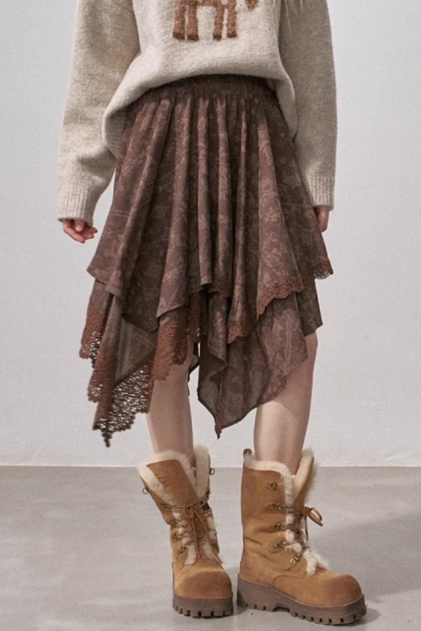 Lace Asymmetrical Layered Skirt