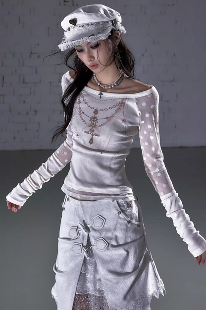 Barock beflockte Stickerei-Bluse