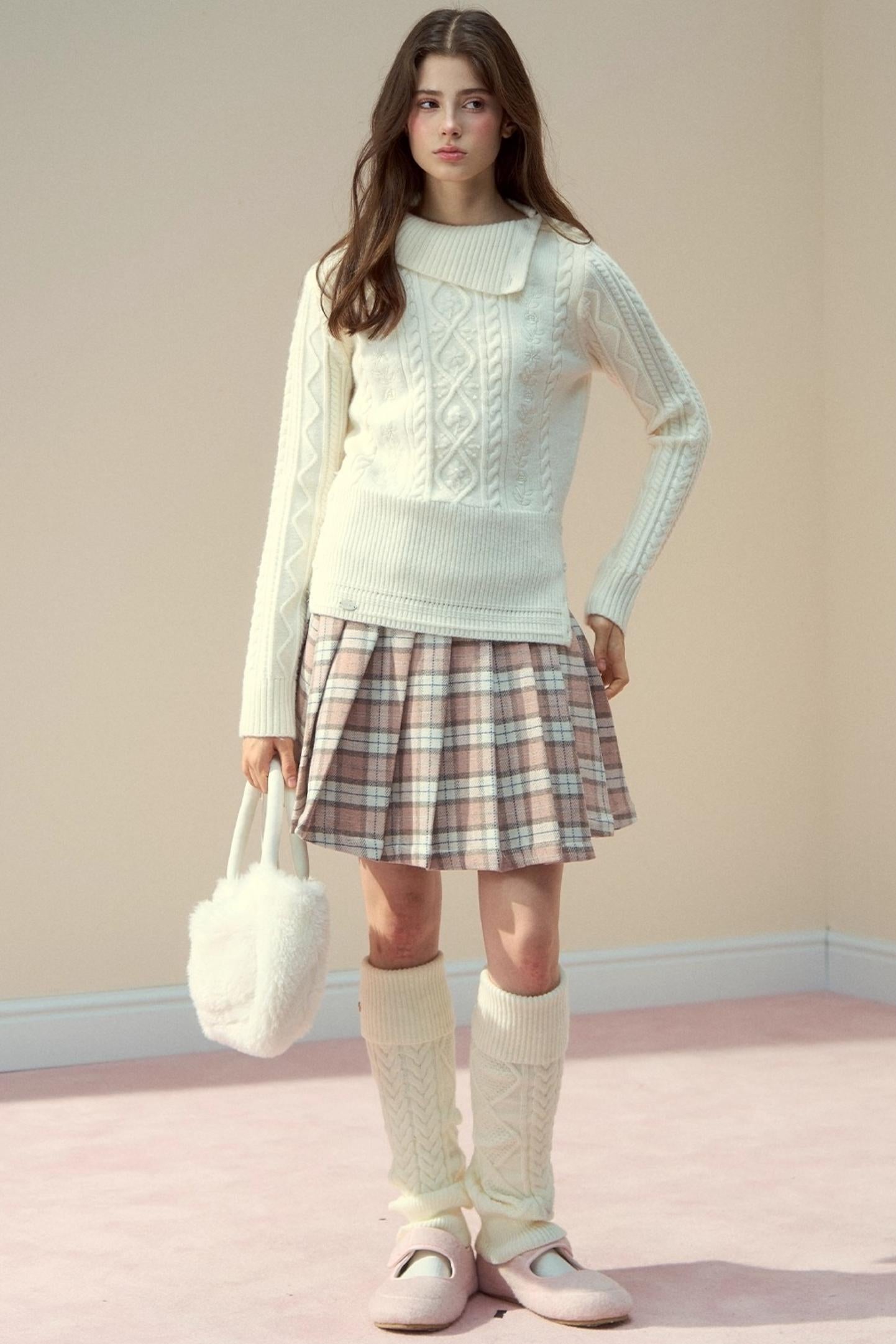 Pink Plaid Wool Skirt