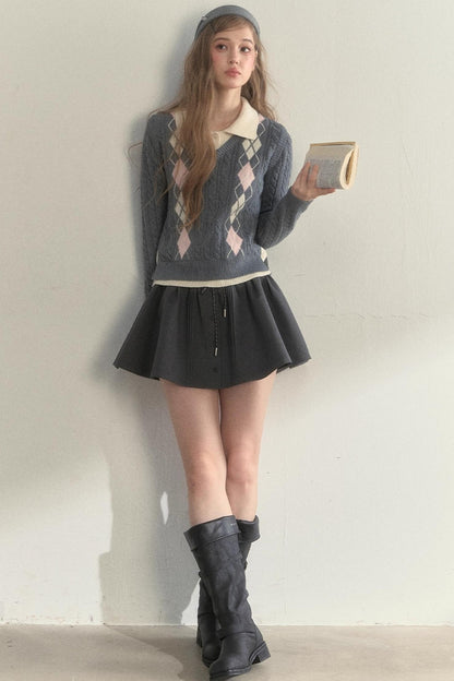 Retro Argyle Knitted Sweater